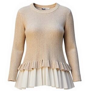 My Michelle Beige Sweater With Layered Pleated Hem